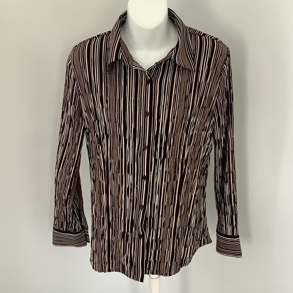 East 5th Brown/Cream Striped Button-Down Stretch Blouse Sz. S